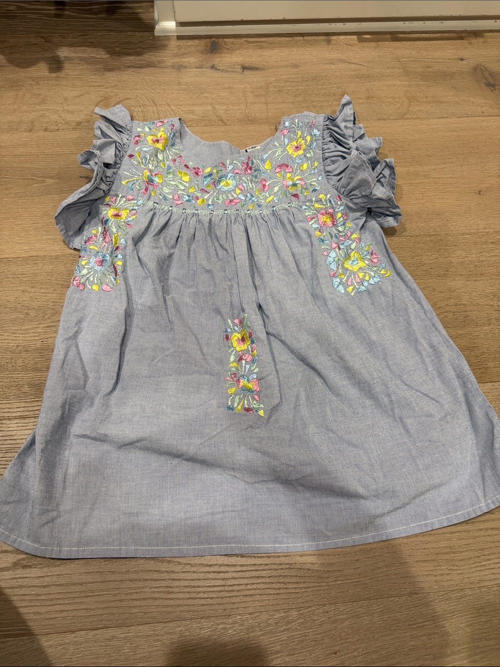 Women’s Light Blue Embroidered Ruffle Sleeve Blouse